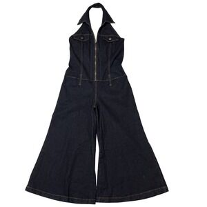 Vintage Goodtimes Y2K Denim Jumpsuit Wide Leg Open Back Size 2XL 70s Festival